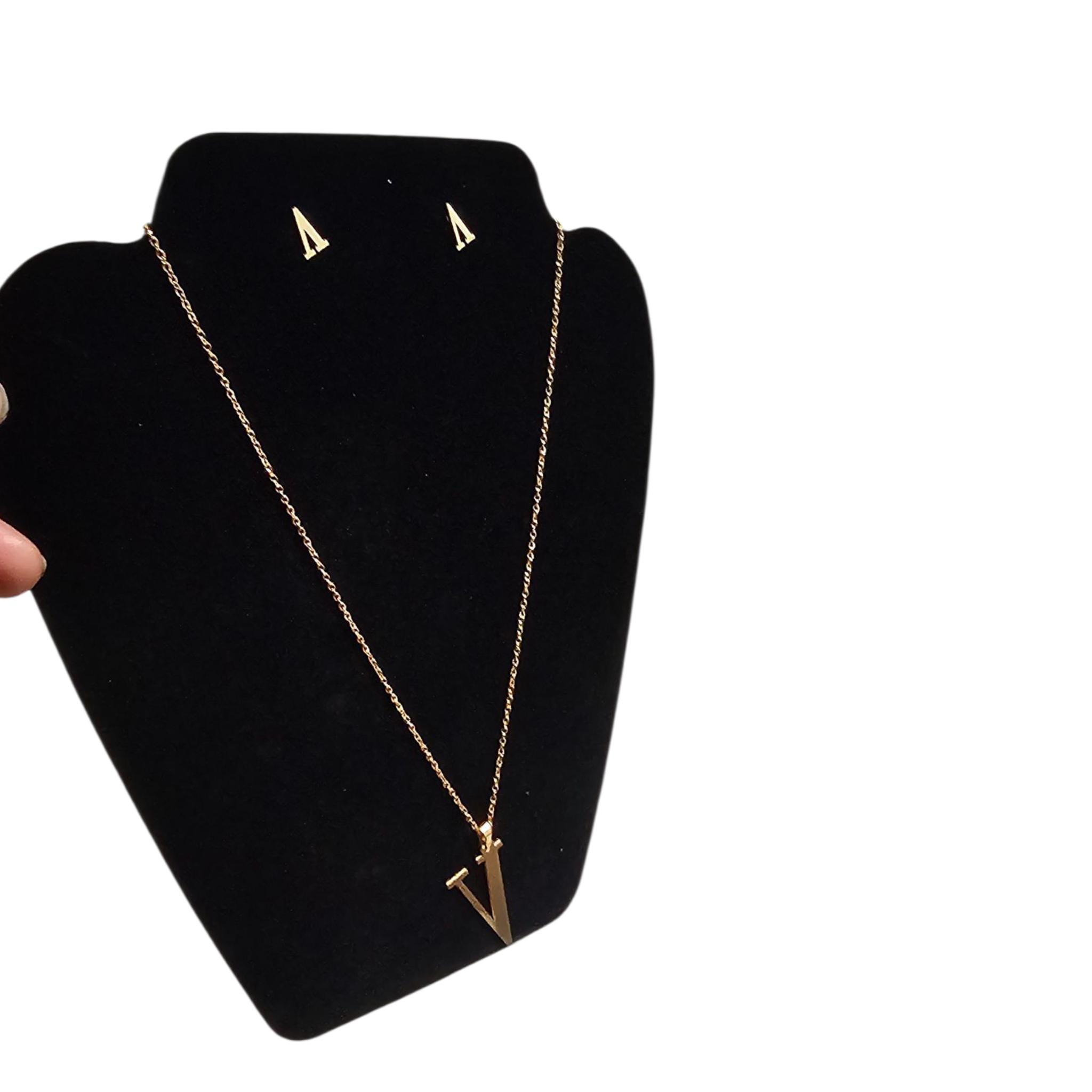 14ct women gold plated 18inch initial necklace set - Vicais