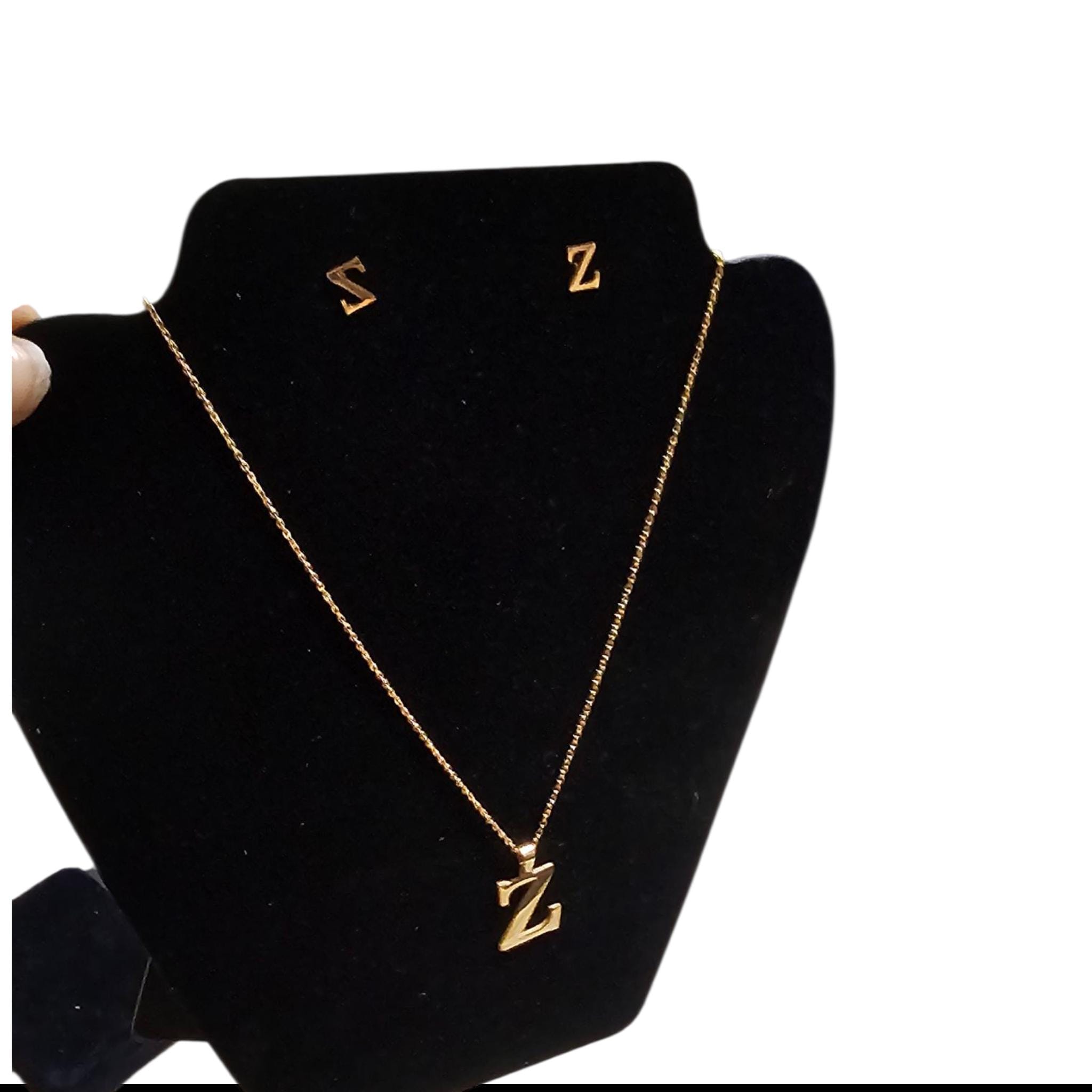 14ct women gold plated 18inch initial necklace set - Vicais