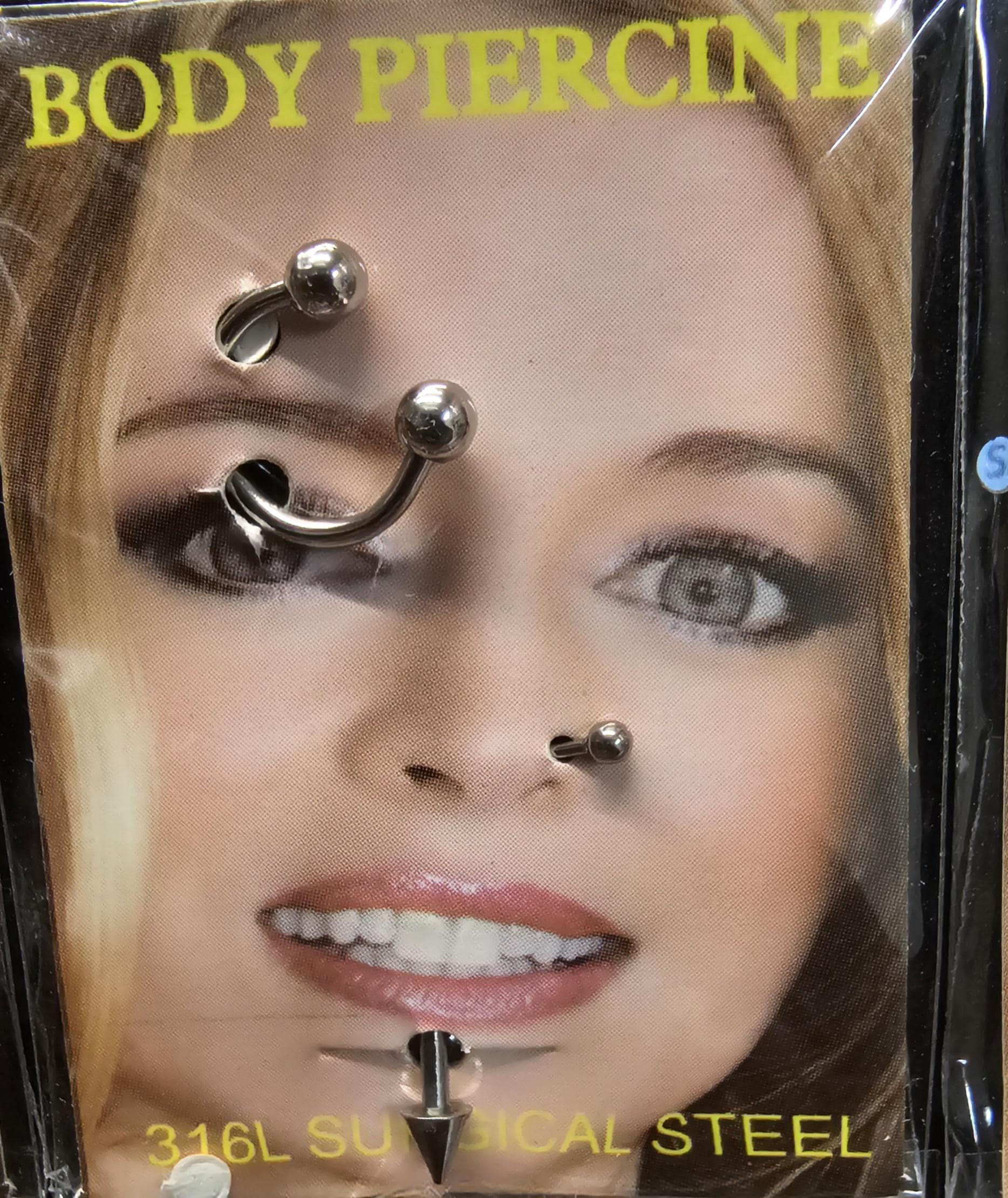 3piece set piercing jewelry 316L surgical stainless steel, hypoallergenic - Vicais