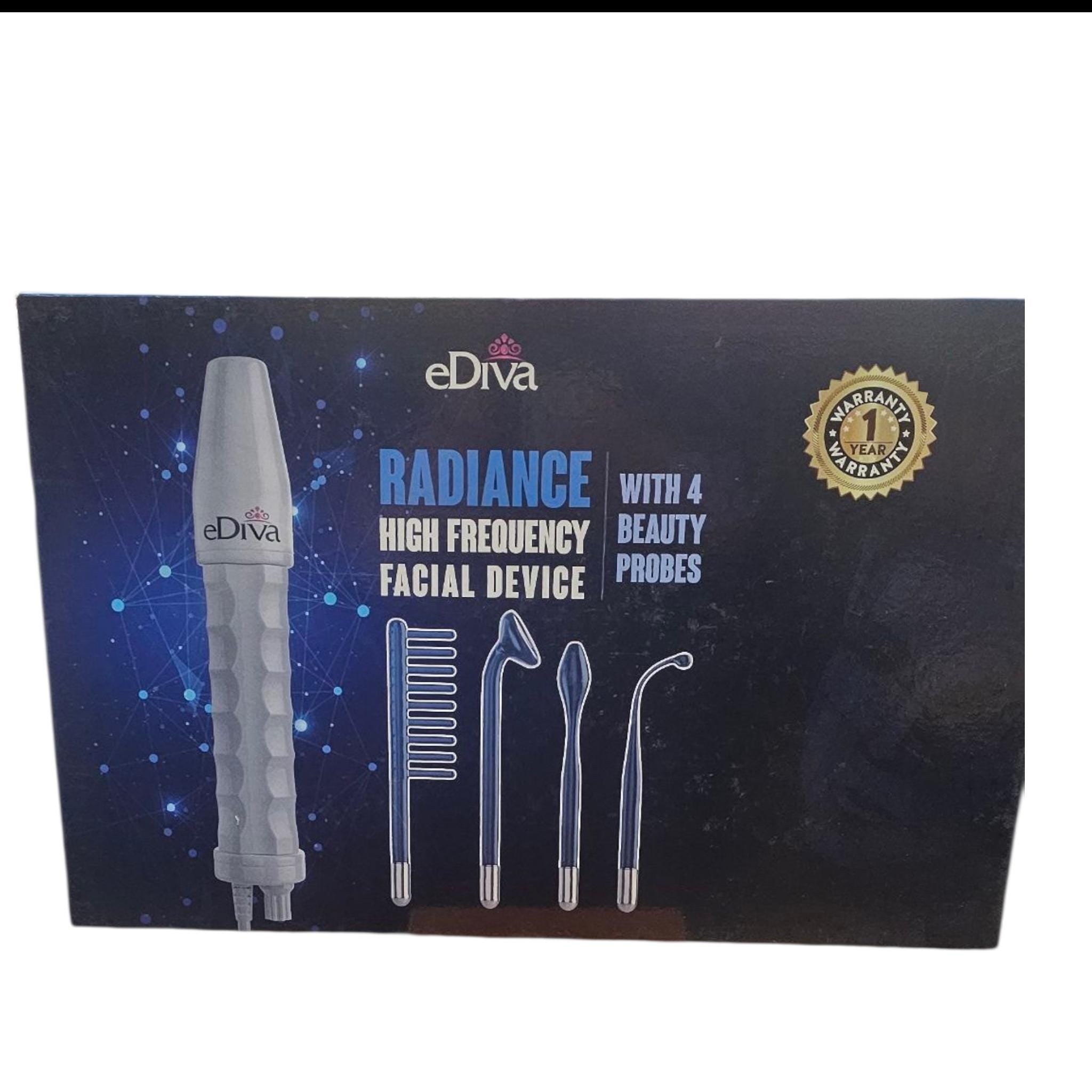 eDiva Radiance High Frequency Facial Device 4 Attachments - Vicais