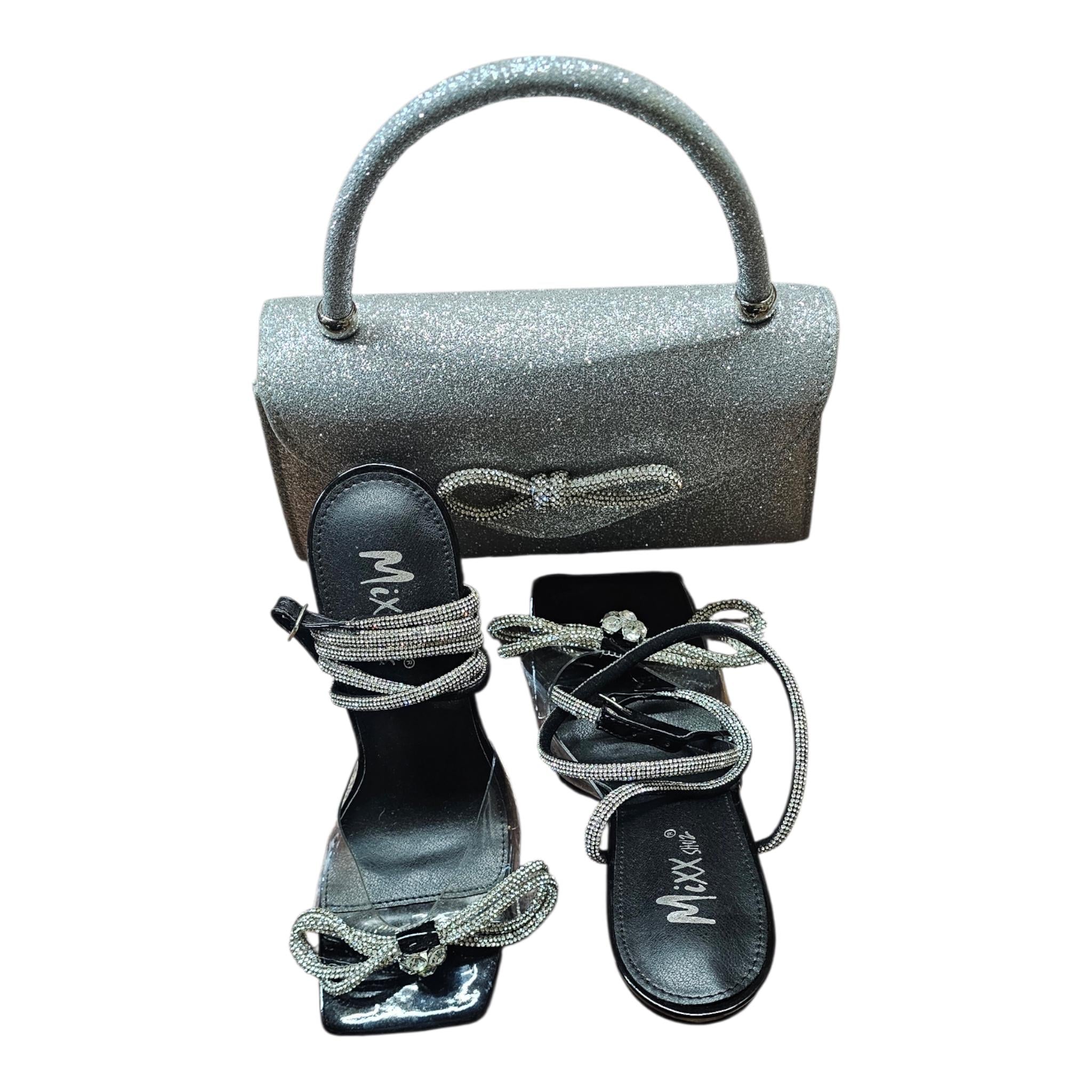 Silver wedding high heel Italian women shoe and bag set - Vicais