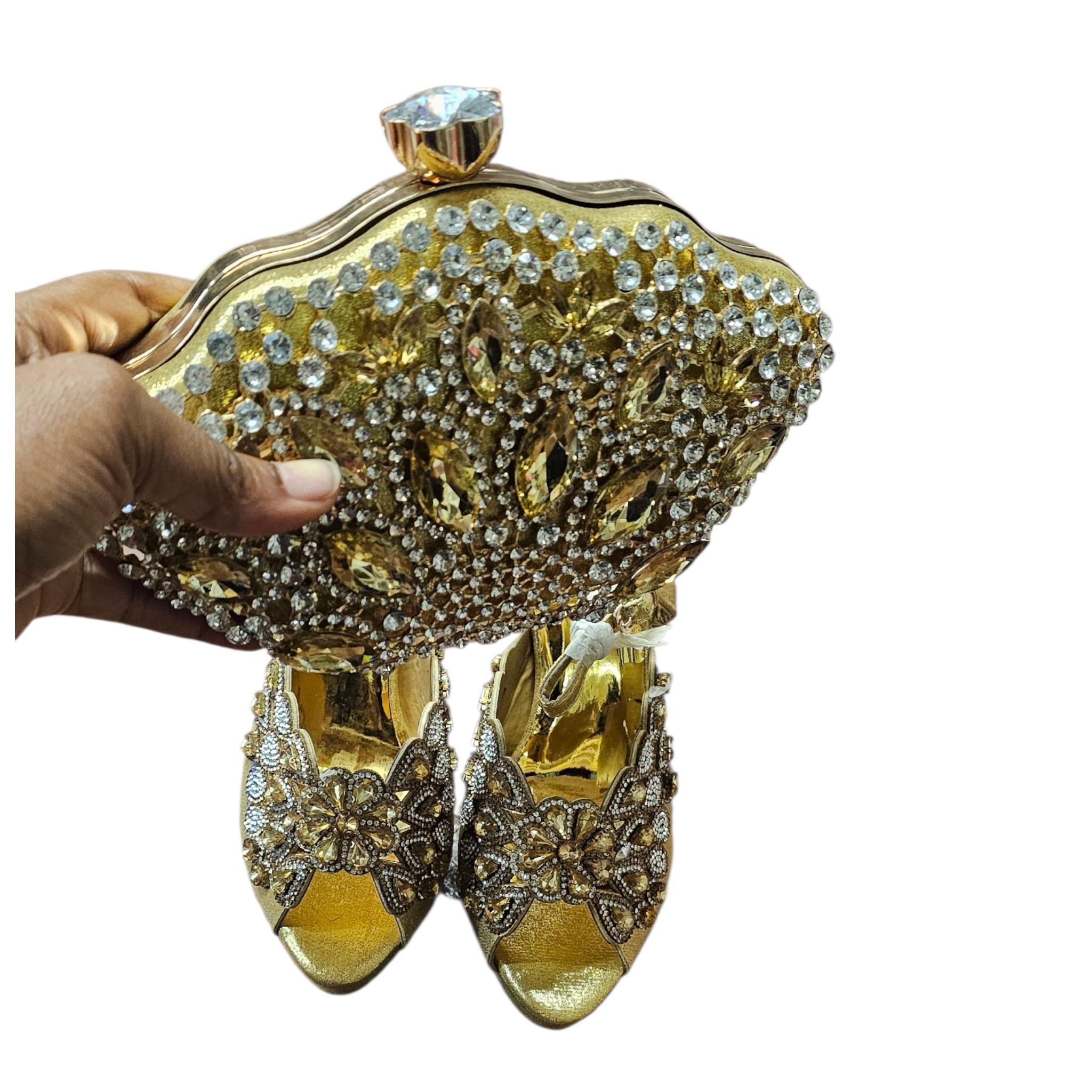 Women Shoes and Bag Set for Evening Party High Heels Pumps Rhinestone Italian shoe - Vicais