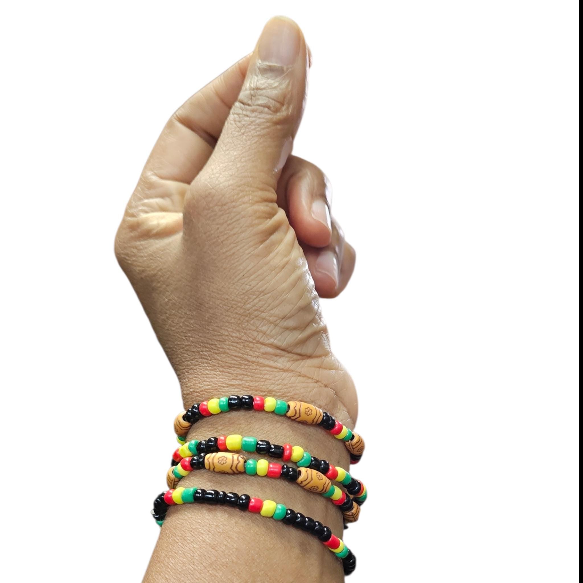 Vibrant multicolor Africa beaded bracelet and anklet 4 pieces - Vicais