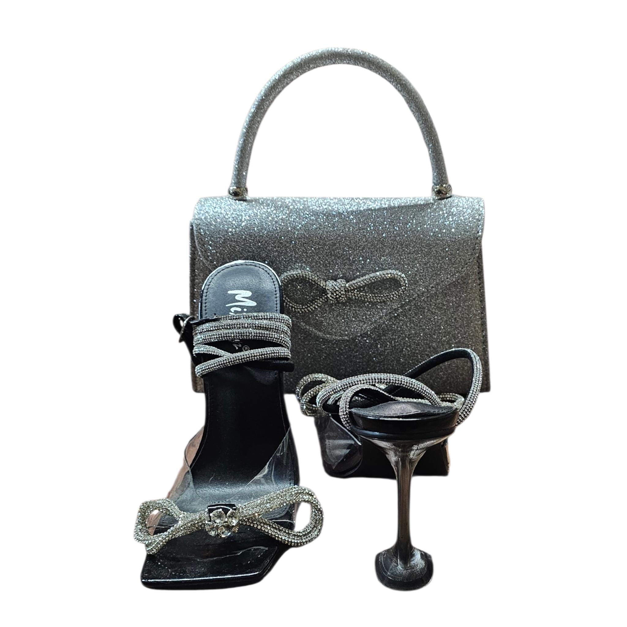 Silver wedding high heel Italian women shoe and bag set - Vicais