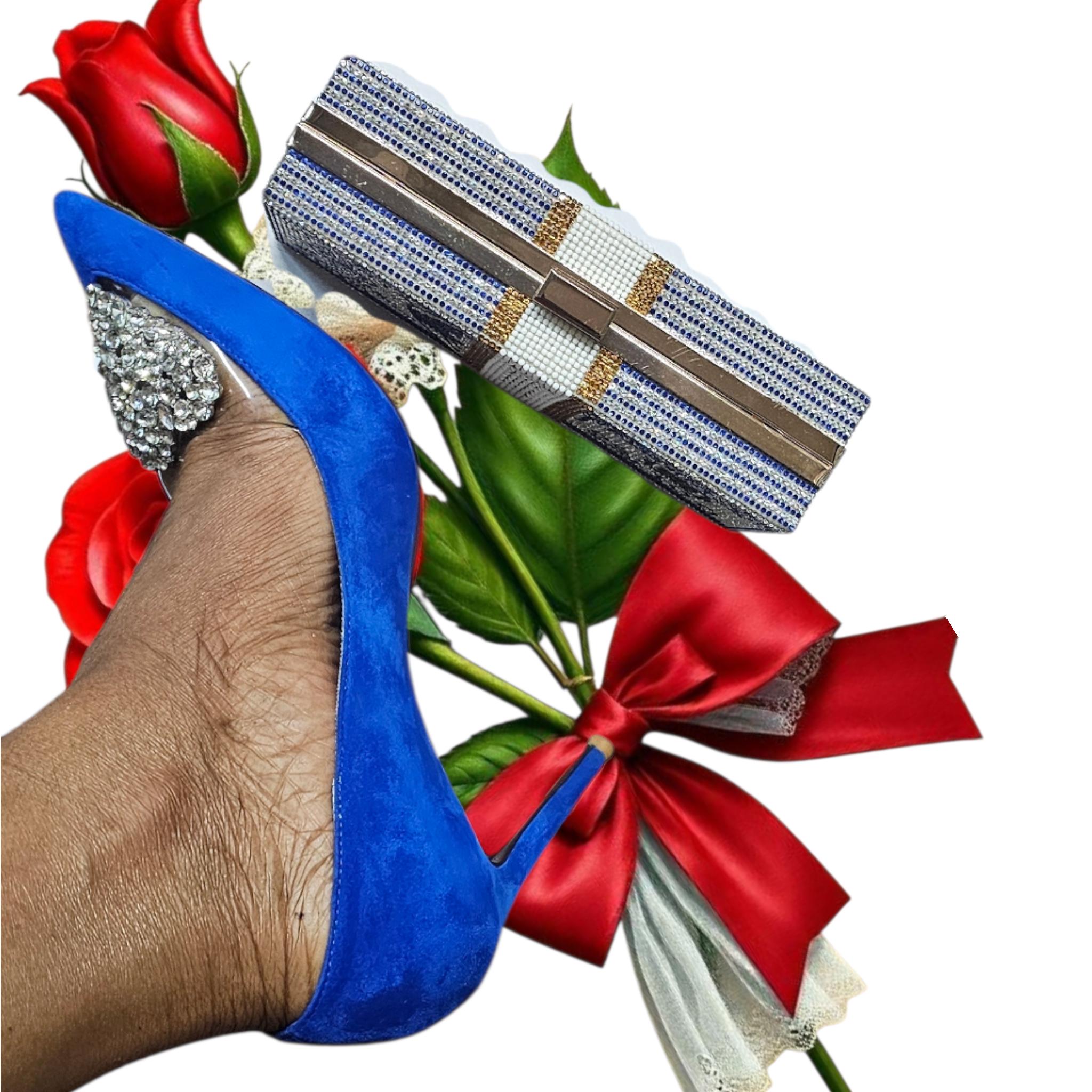 Red bottom suede close toe pointed high heel pump with dollar sign machine bag. - Vicais