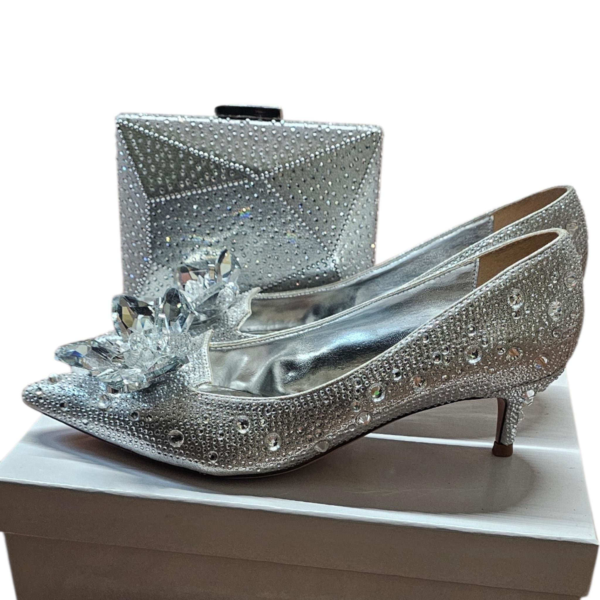 Cinderella glass shoes elegant rhinestones women event shoe and bag set - Vicais