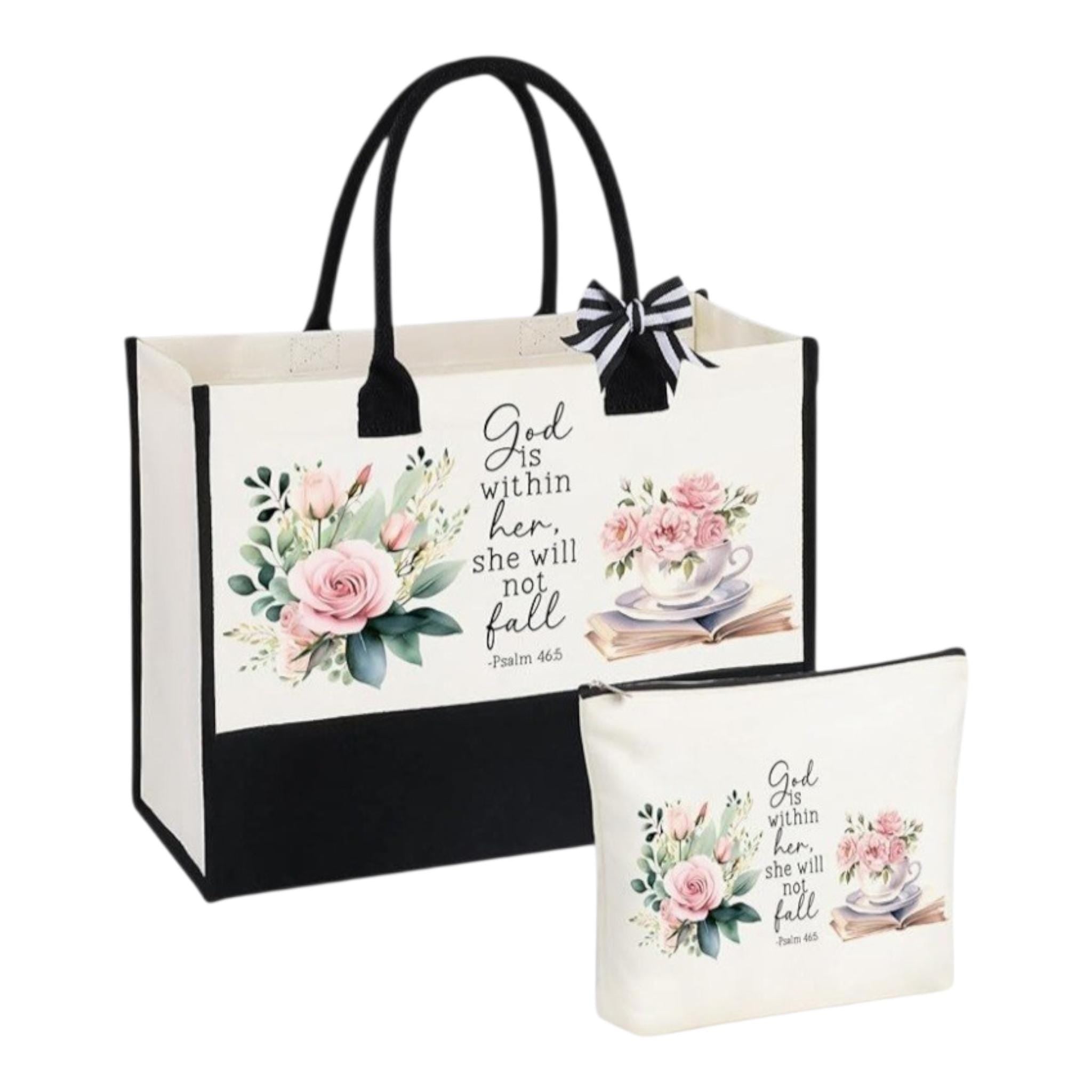 Christian Tote Bag Set, Floral Bible Verse Design, Handmade Canvas Cloth - Vicais