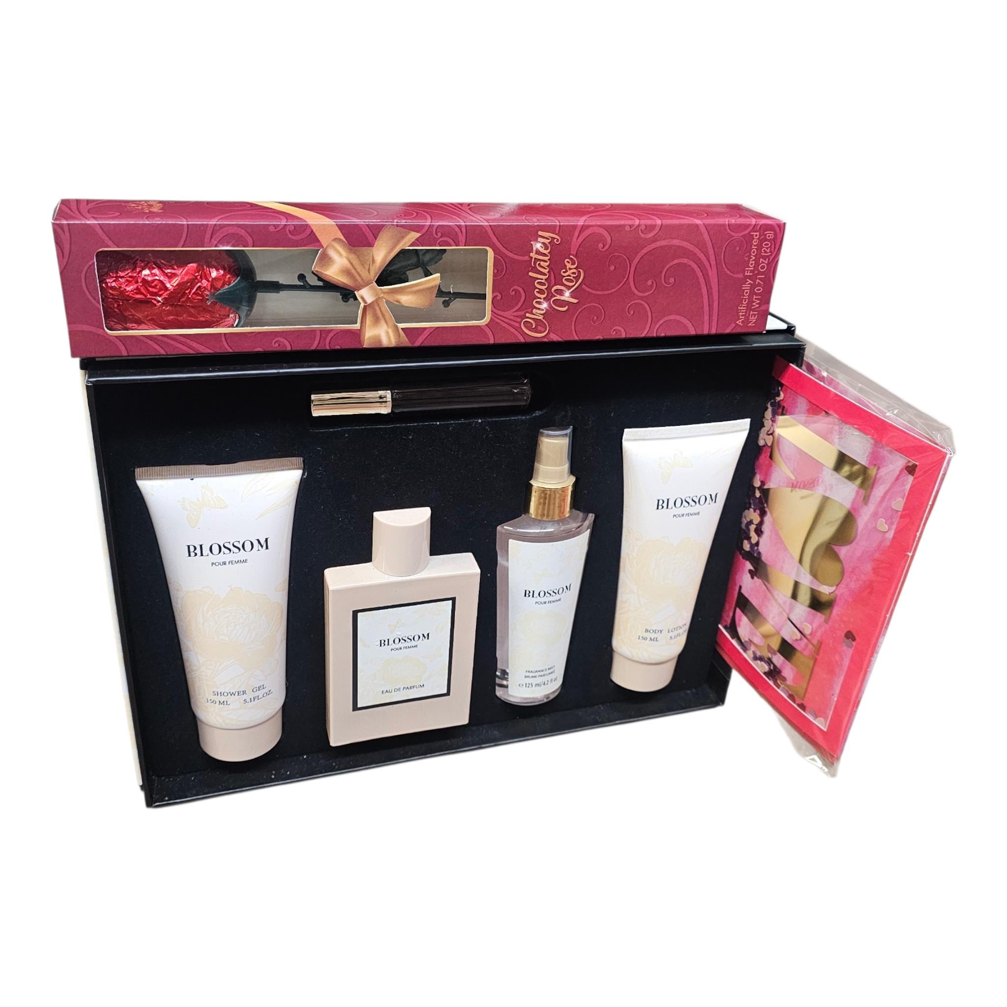 Valentine's Day Gift Basket: Blossom Body Care & Chocolate Rose - Vicais
