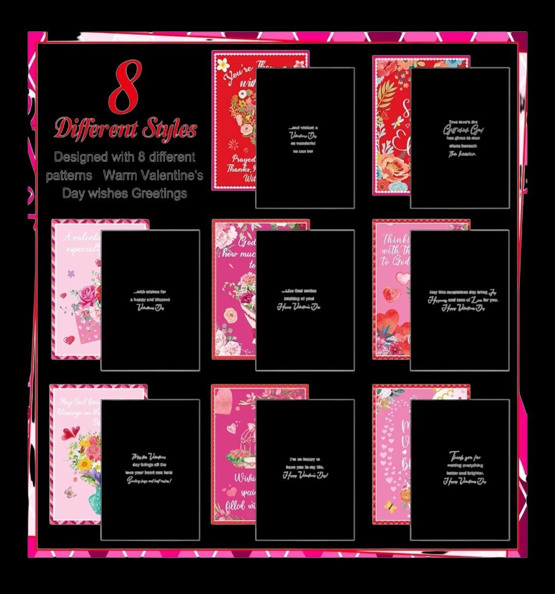 Vintage Floral Religious Valentine's Day Cards with Envelopes - Vicais