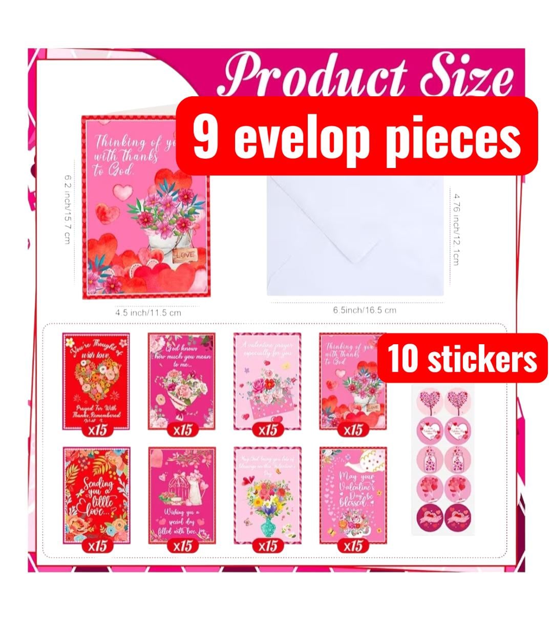 Vintage Floral Religious Valentine's Day Cards with Envelopes - Vicais