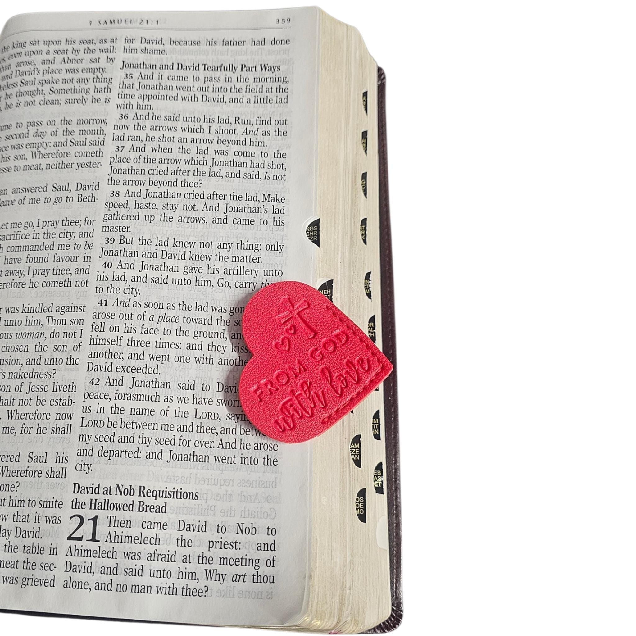 Bible Verse Leather Heart Bookmark, Christian Gift - Vicais