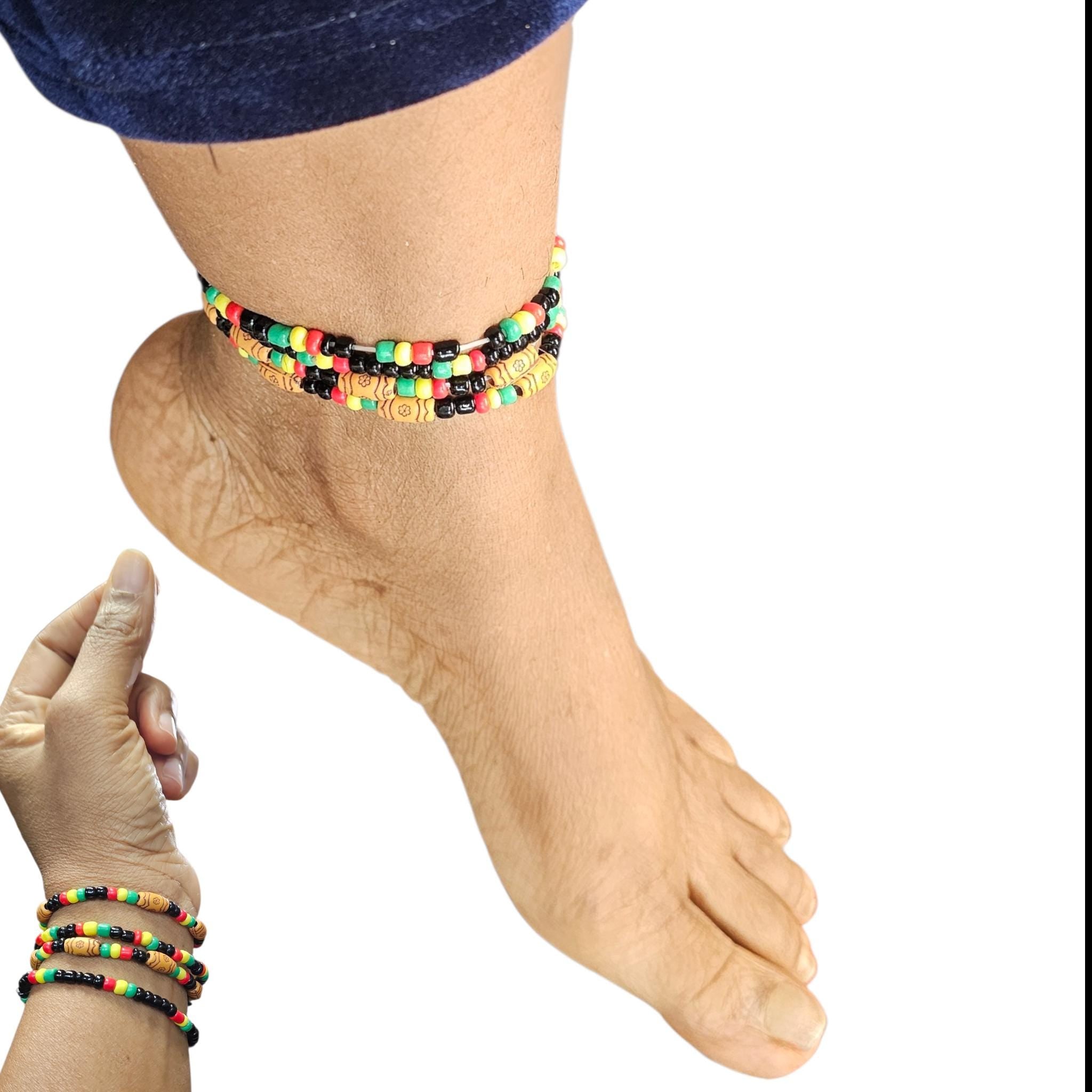 Vibrant multicolor Africa beaded bracelet and anklet 4 pieces - Vicais