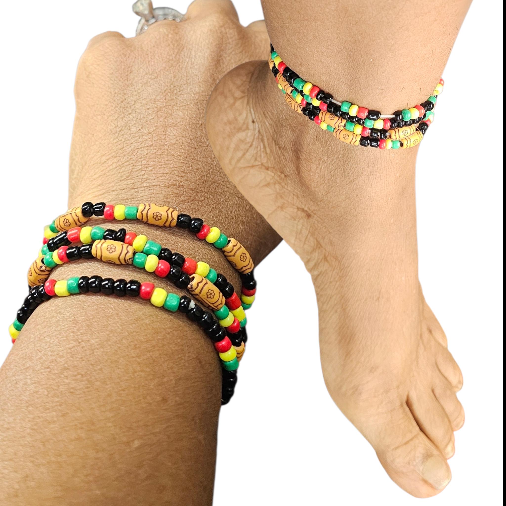 Vibrant multicolor Africa beaded bracelet and anklet 4 pieces - Vicais