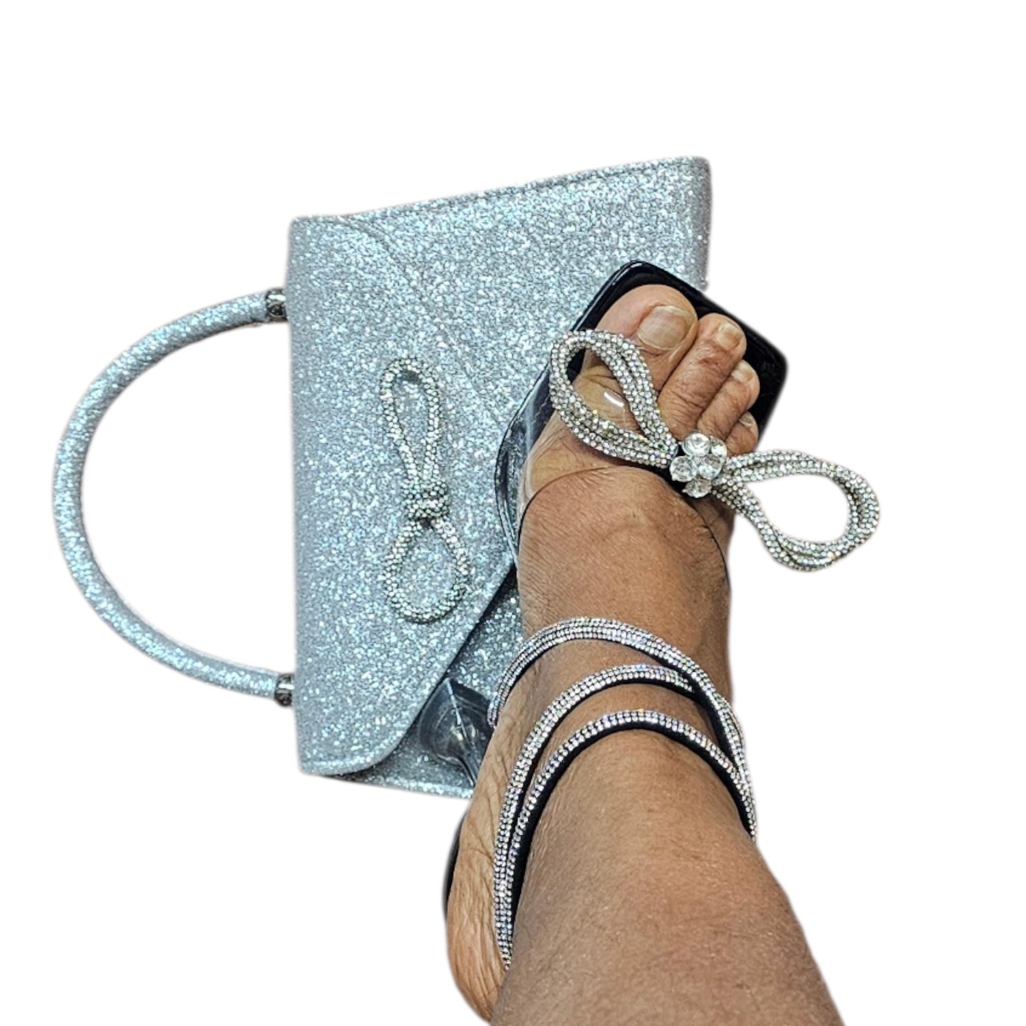 Silver wedding high heel Italian women shoe and bag set - Vicais