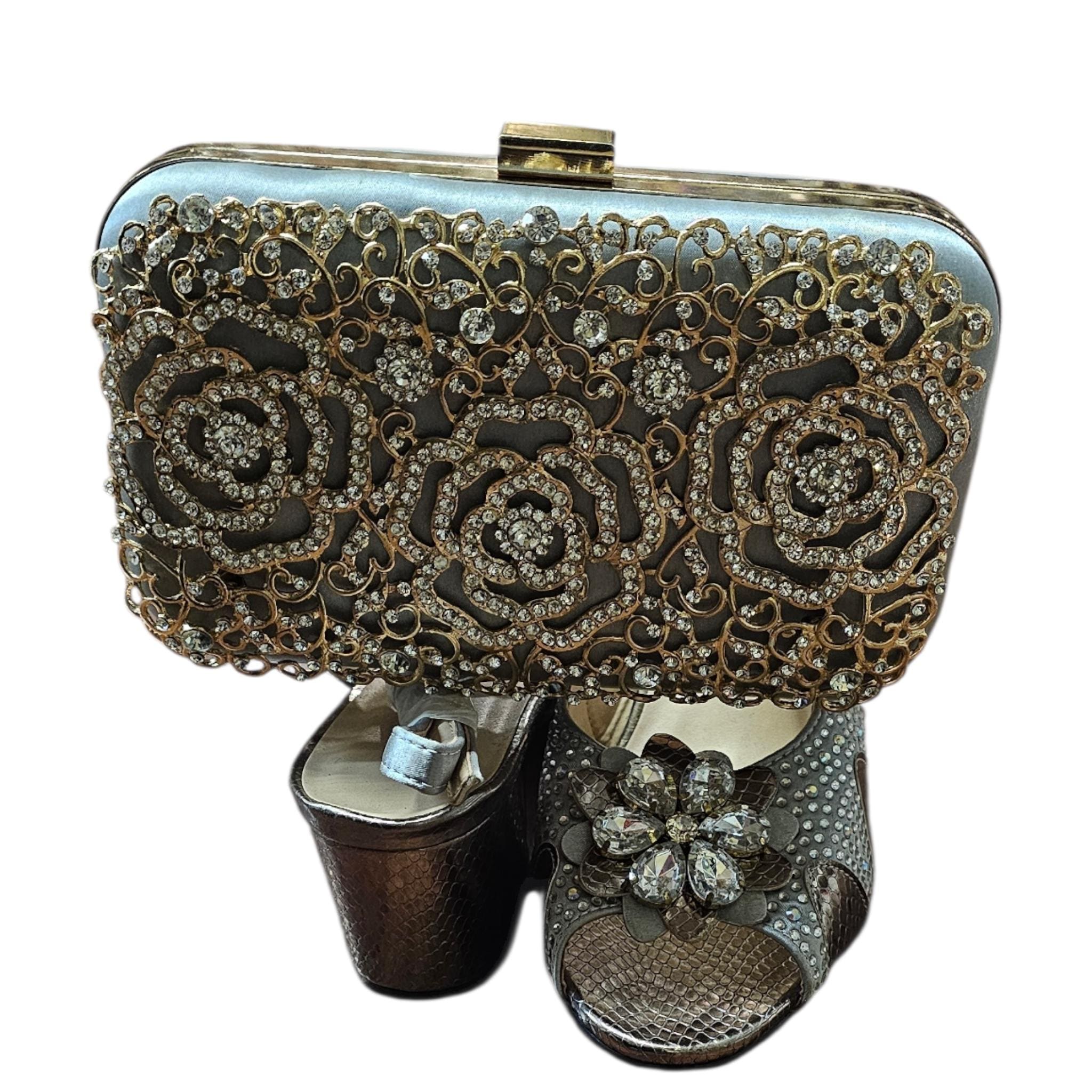 Women Italian rhinestone matching shoe and bag set - Vicais