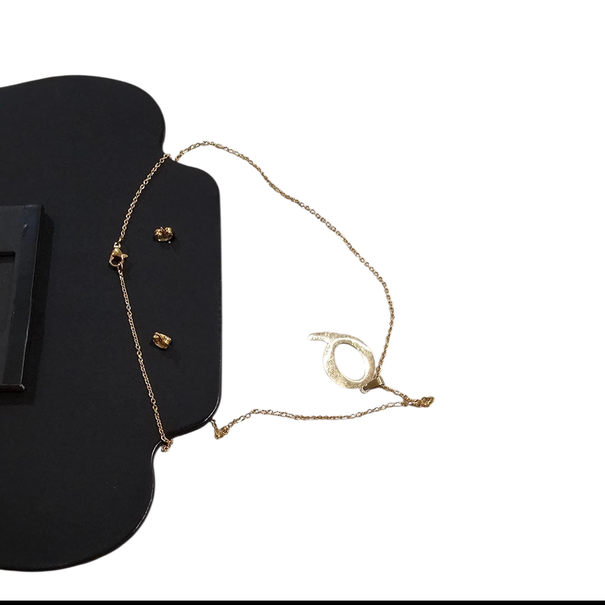 14ct women gold plated 18inch  initial necklace set - Vicais