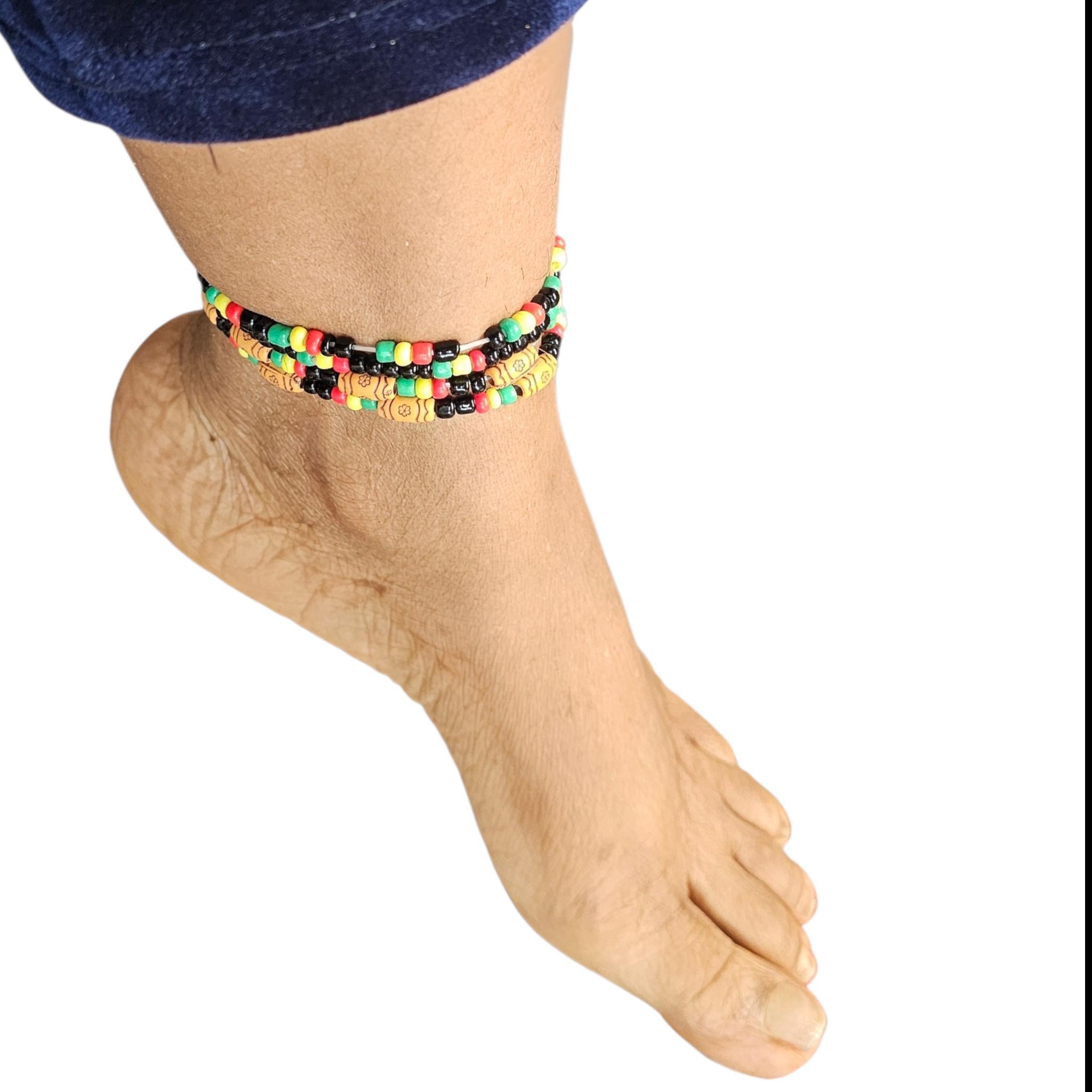 Vibrant multicolor Africa beaded bracelet and anklet 4 pieces - Vicais