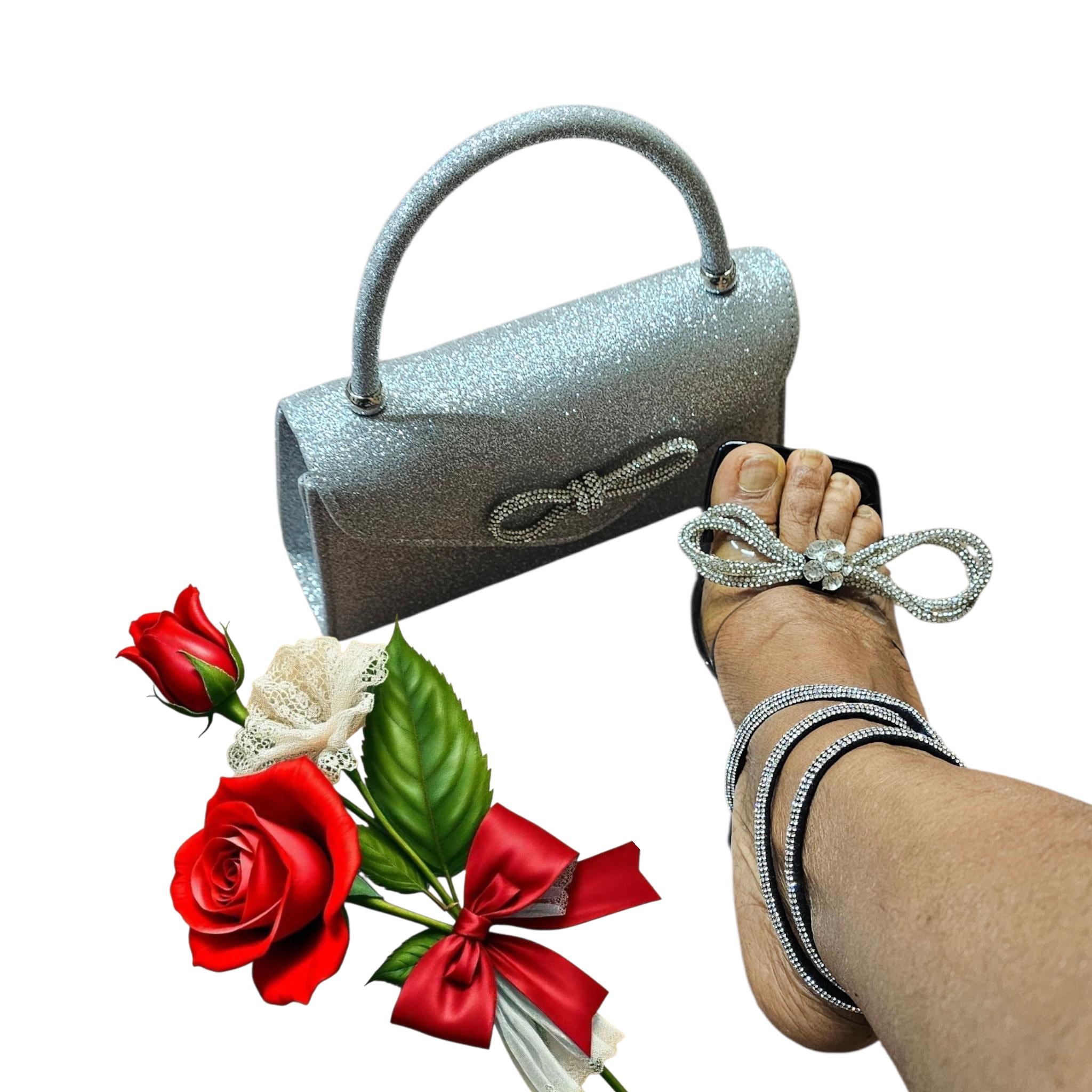 Silver wedding high heel Italian women shoe and bag set - Vicais