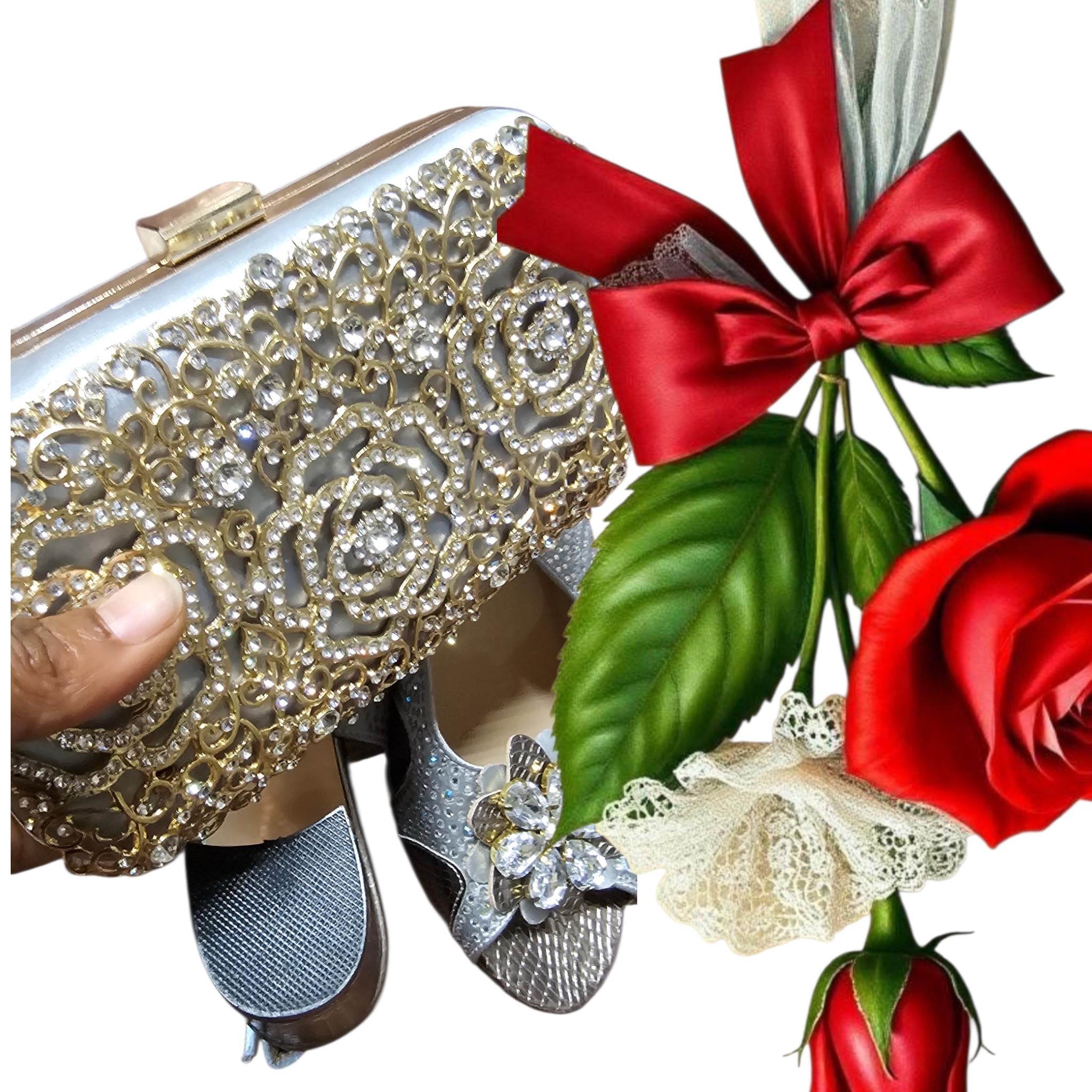 Women Italian rhinestone matching shoe and bag set - Vicais