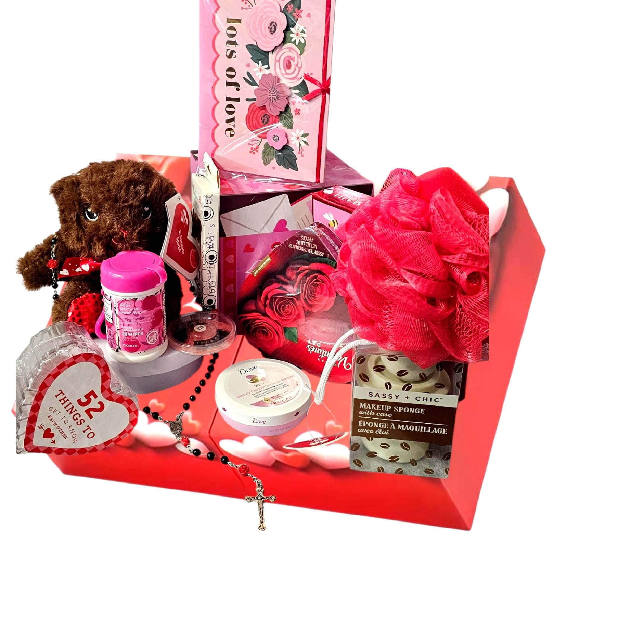 Valentines Day Gift Basket Set brown  Teddy Bear Plush And Milk Chocolate - Vicais