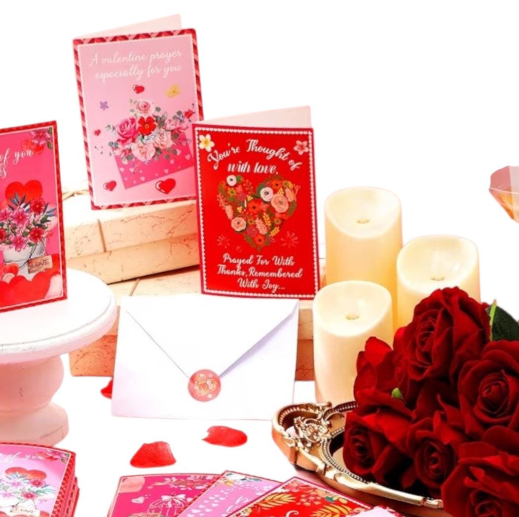 Vintage Floral Religious Valentine's Day Cards with Envelopes - Vicais