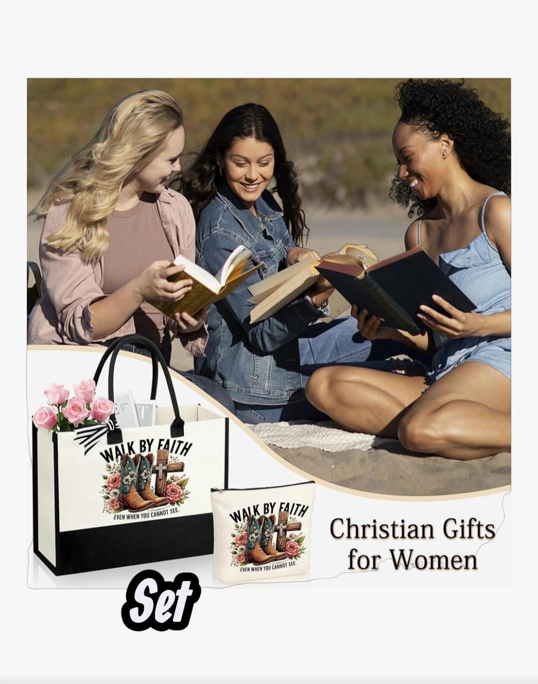 Christian Tote Bag Set, Floral Bible Verse Design, Handmade Canvas Cloth - Vicais