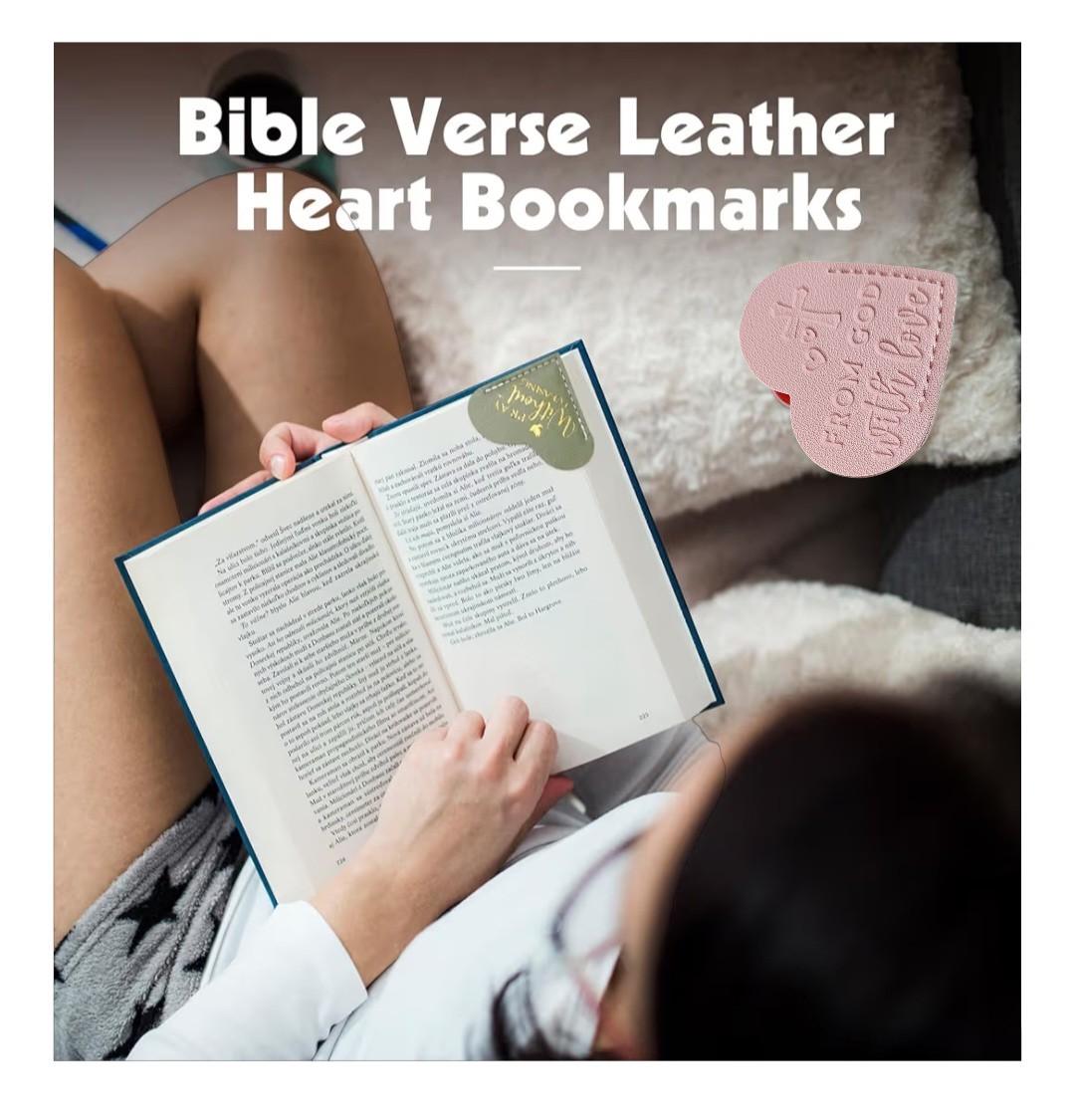 Bible Verse Leather Heart Bookmark, Christian Gift - Vicais
