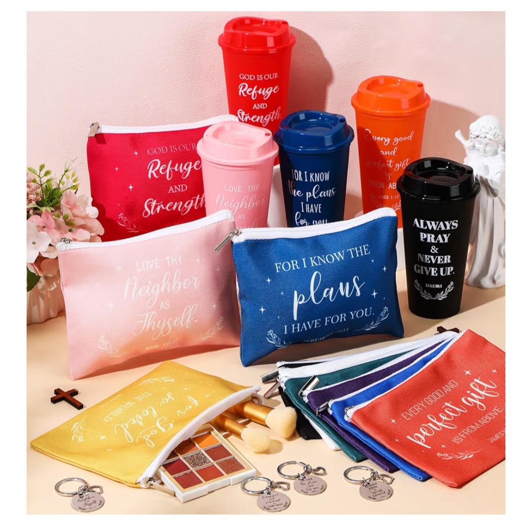 Coffee Cups, Makeup Bag, Keychain Christian Gift Set, Scripture Everyday Living - Vicais