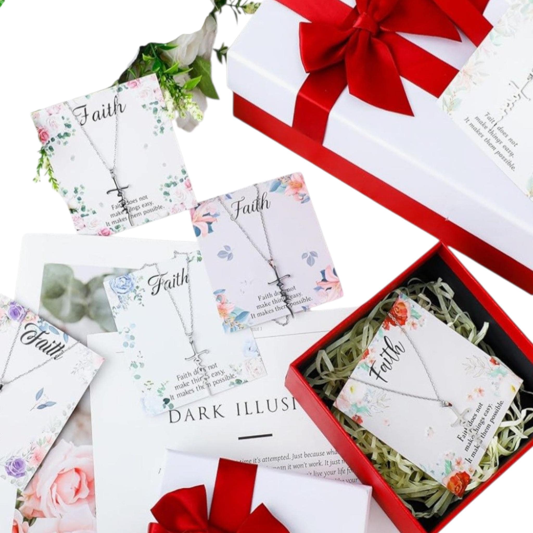 Christian Cross Necklace Christmas Necklace for Women Religious Jewelry Gifts with Bible Verses Cards - Vicais