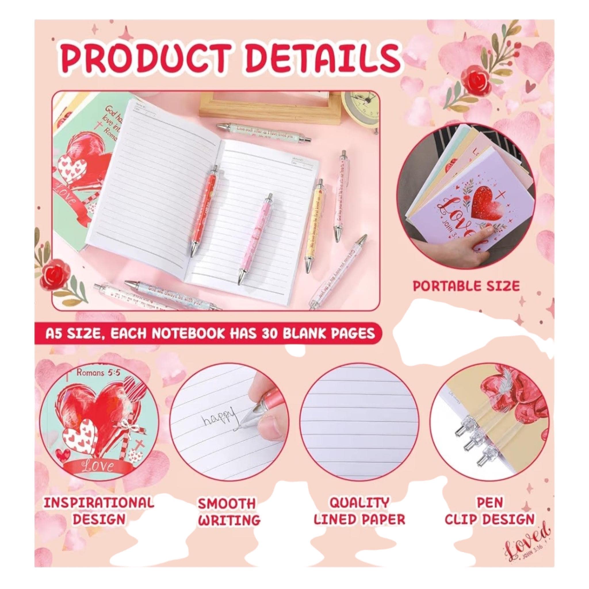 Bible Verse Journals And Pen Set Valentine's Day Christian Gifts Set - Vicais